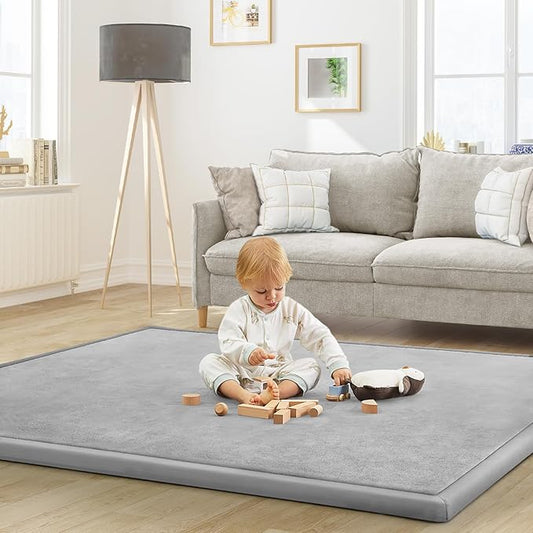 Baby Play Mat for Floor Tummy Time Mat Nursery Rug Muscle Mat Area Rug Playroom Rug Tatami Mat 79"x138" Memory Foam 1.3" Thick Crawling Mat for Babies,Toddlers, Infants, Kids(Light Gray)