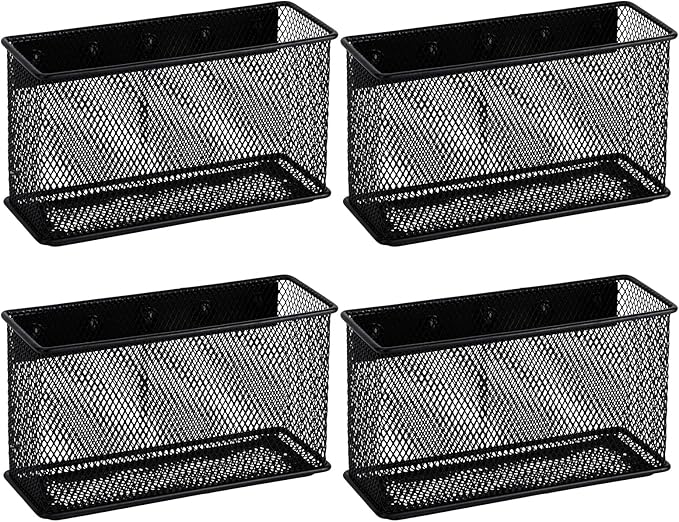 Wire Mesh Storage Baskets Organizer Black Magnetic Basket with 5 Strong Magnets, Magnetic Organizer Holder for Refrigerator Locker Whiteboard Office,Home 6.29'' × 2.28'' × 3.54''，4 Pack