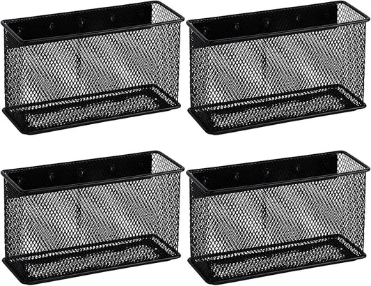 Wire Mesh Storage Baskets Organizer Black Magnetic Basket with 5 Strong Magnets, Magnetic Organizer Holder for Refrigerator Locker Whiteboard Office,Home 6.29'' × 2.28'' × 3.54''，4 Pack