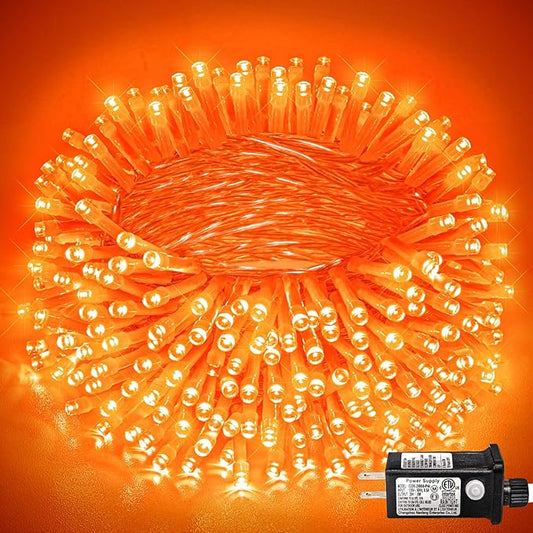 800 LED Orange Lights for Halloween, 262 FT Halloween Lights Indoor Outdoor Clear Wire with 8 Modes, Plug in Waterproof Orange String Light for Christmas Tree Party Thanksgiving Decorations