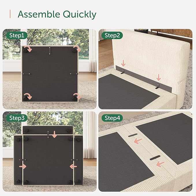 HONBAY Modular Sectional Couches with Storage Corduroy Sleeper Sofa Modular Sectional Couches for Living Room,Beige