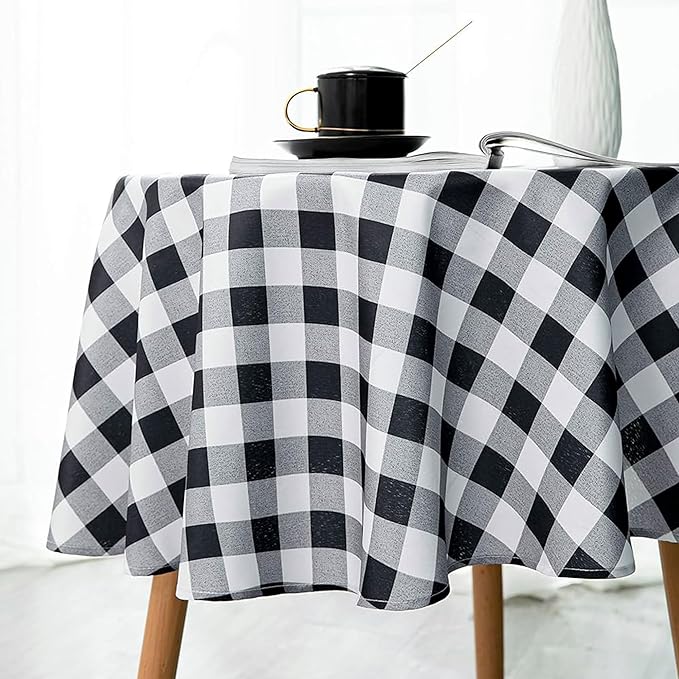 Biscaynebay Fabric Round Tablecloths 60", Black/Grey Scottish Plaid Table Cloth Small Circle Folding Table Covers Water Resistant for Dining, Kitchen, Wedding & Parties, etc