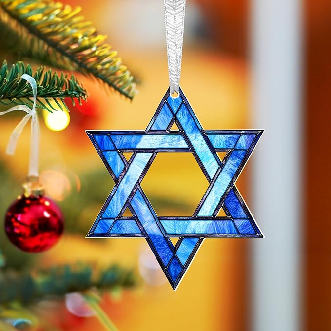 FLAGWIX Hanukkah Gifts for Women Men - Acrylic Christmas Ornaments 2025 - Hanukkah Ornaments for Tree, Chanukah Decorations, Star of David Tree Topper, Spiritual Religious Gifts for Women Mom Grandma