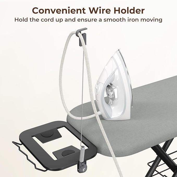 Yaheetech Ironing Board, Compact Iron Board with Cord Holder, Steam Iron Rest and Bottom Storage Tray, 9 Adjustable Heights & 3 Layer Cover, Folding Heavy Duty Ironing Board 52X14, Gray