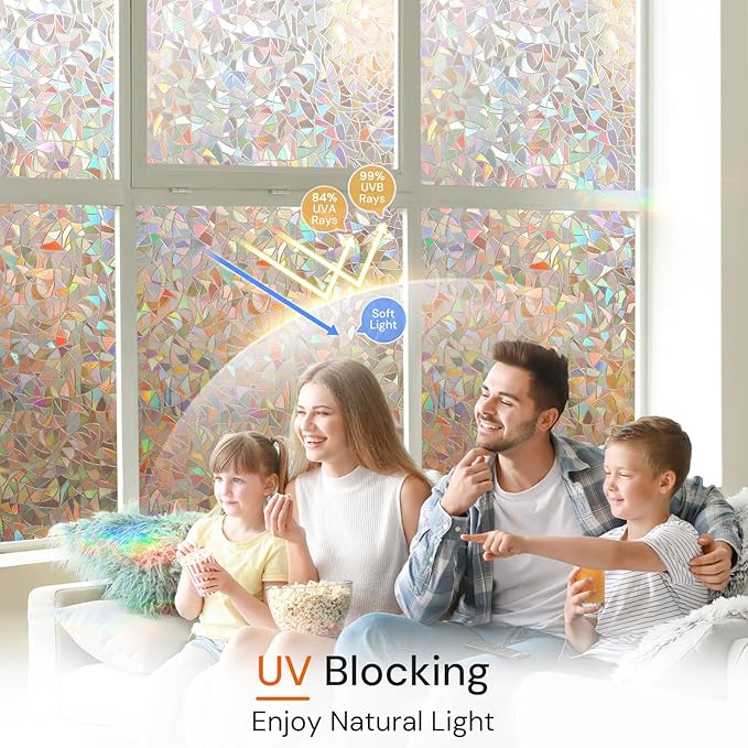 DOWELL Window Privacy Film, Rainbow Window Film, Decorative Stained Glass Clings, Static Cling Door Sticker, Non-Adhesive 3D Decals for Home UV Protection, Dark Brown, 17.5 x 78.7 inches