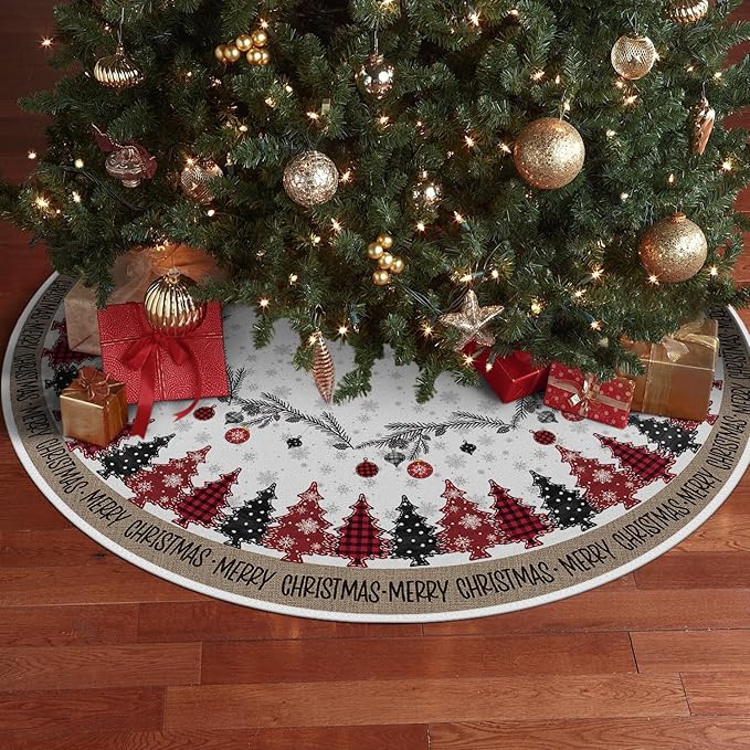 AVOIN colorlife Merry Christmas Christmas Tree Skirt 48 Inch, Christmas Ornaments Snowflake Winter Holiday Tree Mat Decoration