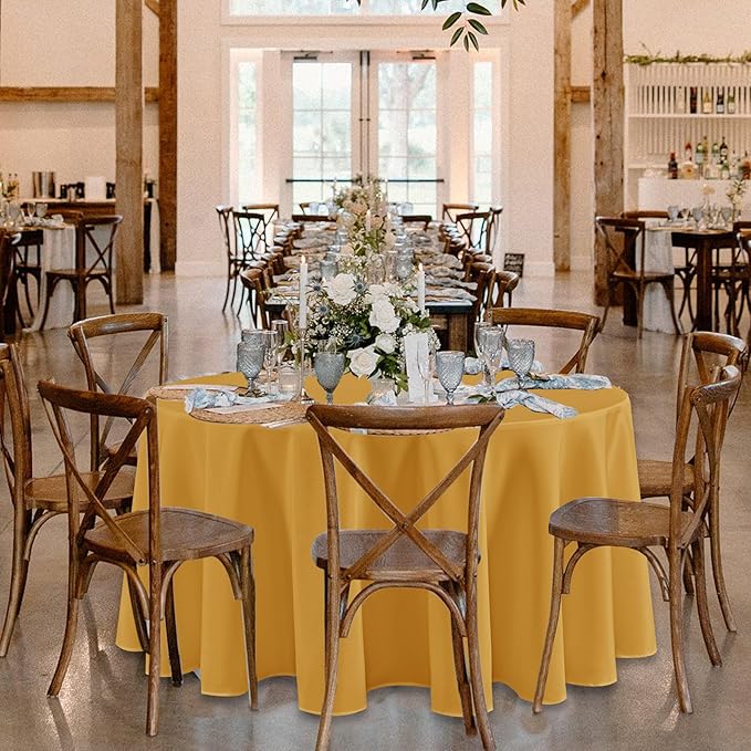 Fitable 6 Pack Gold Round Tablecloths - 90 Inches Round - Wrinkle and Stain Resistant Fabric Table Clothes, Washable Polyester Table Covers for Wedding Party Banquet Formal Events Fall Thanksgiving