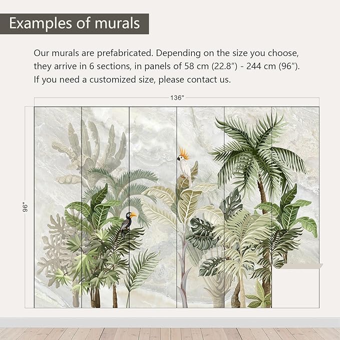 AFZEVEB-Green Forest Nursery Wallpaper Tropical Parrots Wall murals for Kids Room 136"x96" (Not Peel and Stick)