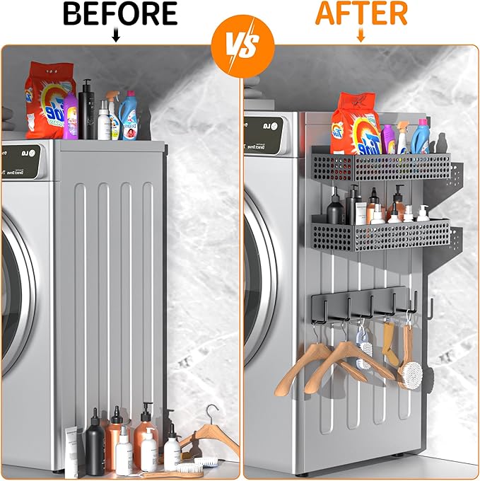 Magnetic Spice Rack for Refrigerator 2 Tiers and Paper Towel Holder and Utensil Holder, Magnetic Refrigerator Organizer, Strong Magnetic Fridge Shelf, Side Fridge Storage Rack for Kitchen