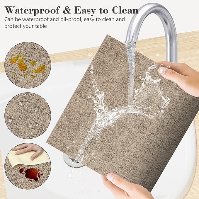 Faux Leather Placemats Set of 6,Heat Resistant Placemats for Dining Table, Easy Clean Non-Slip Place Mats, Waterproof Stain Resistant Wipeable Washable PU Table Mats, (Light Brown)