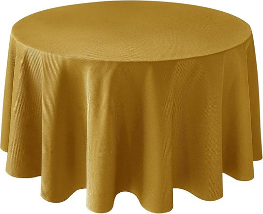 Biscaynebay Textured Fabric Christmas Round Table Cloth 90", Gold Water Resistant Washable Folding Table Covers for Dining, Kitchen, Wedding, Parties Machine Washable