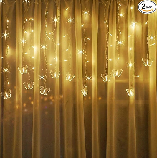 Butterfly Curtain Fairy Lights USB Plug in, 8 Modes 96 LED 11.5FT Firefly Window Twinkle Timer String Lights with Remote for Bedroom Patio Christmas Wedding Party Decoration (Warm White)