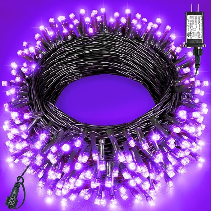 Halloween Lights Outdoor 40FT 120 LED, Green Wire String Lights for Outside Waterproof, 8 Modes Connectable Twinkle Tree Light for Indoor Bedroom Yard Party Holiday Decorations, Purple