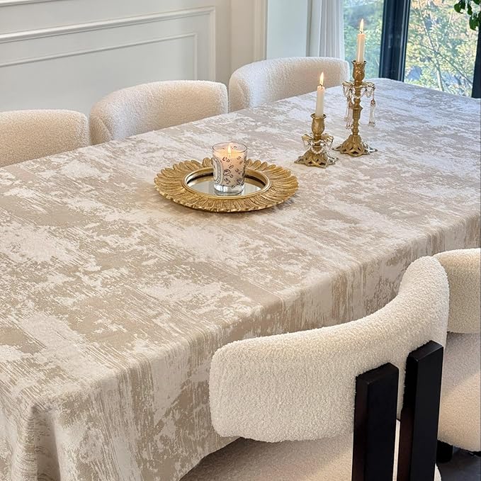 Beige Rectangle Tablecloth 60'' x 120'', Spillproof Waterproof Table Cloth, Soft Jacquard Thick Fabric Dining Table Cover for Kitchen, Wedding, Dinner, Farmhouse, Party