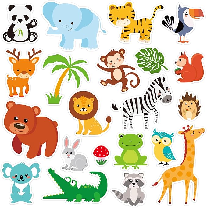 40 PCS Jungle animals Thick Gel Clings Winter Safari Window Gel Clings Decals Stickers for Kids Toddlers and Adults Home Airplane Classroom Nursery Winter Zoo Animals Party Supplies Decorations