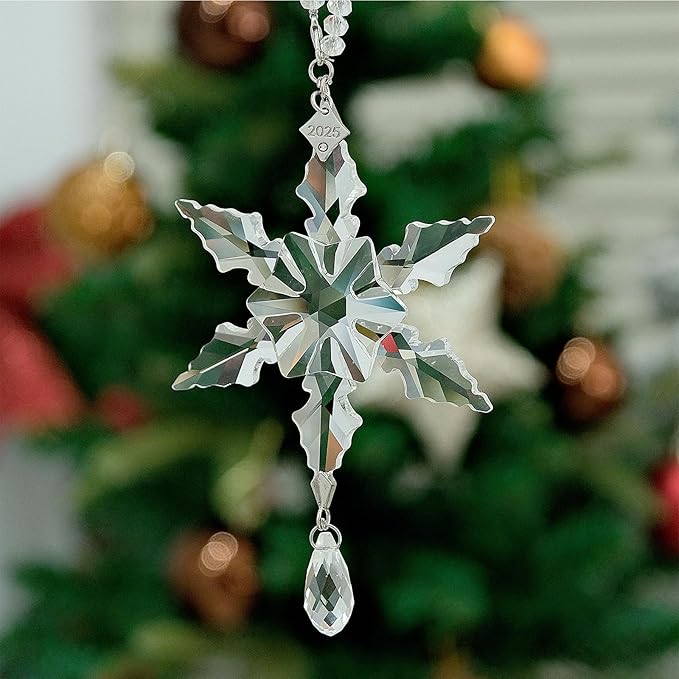 2025Annual Christmas Ornaments Crystal Snowflake Star - Christmas Tree Ornaments Pendant Sun Catcher Home Hanging Decor (2025 White Crystal 2 Layers)