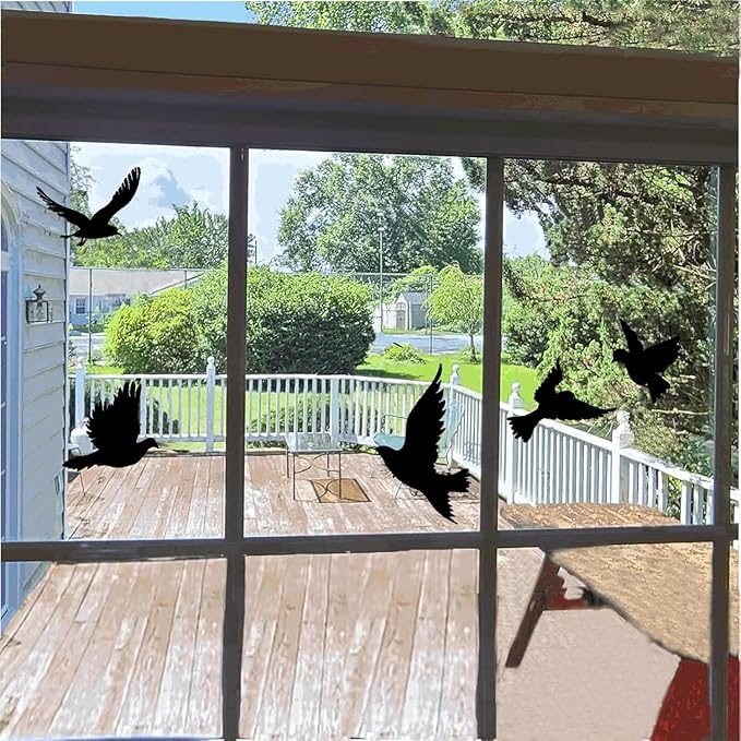 Anti-Collision Large Black Bird Shape Window Clings - Prevent Bird Strikes Double-Sides Window Stickers Decals for Glass Windows & Doors 16 Pieces in Total