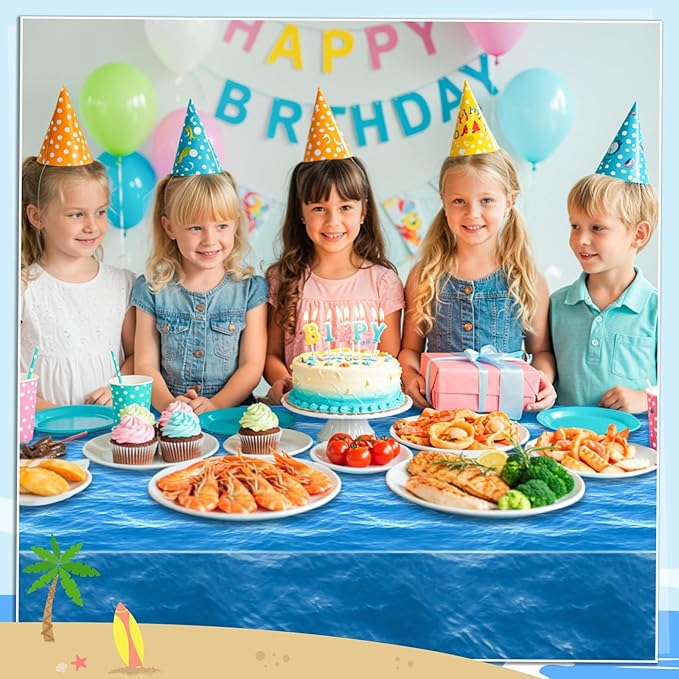 3 Pack Ocean Waves Plastic Tablecloth, 54 X 108Inch Disposable Water Print Table Cloths for Rectangle Table Ocean Party Decor Waterproof Tables Cover for Beach Pool Under The Sea Party Decoration