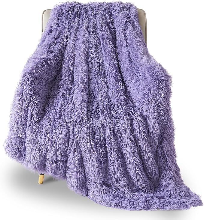 GONAAP Fuzzy Faux Fur Throw Blanket Twin Size Lavender Super Soft Cozy Plush Fuzzy Shaggy Blanket for Couch Sofa Bed (Lavender, Twin(60"x80"))