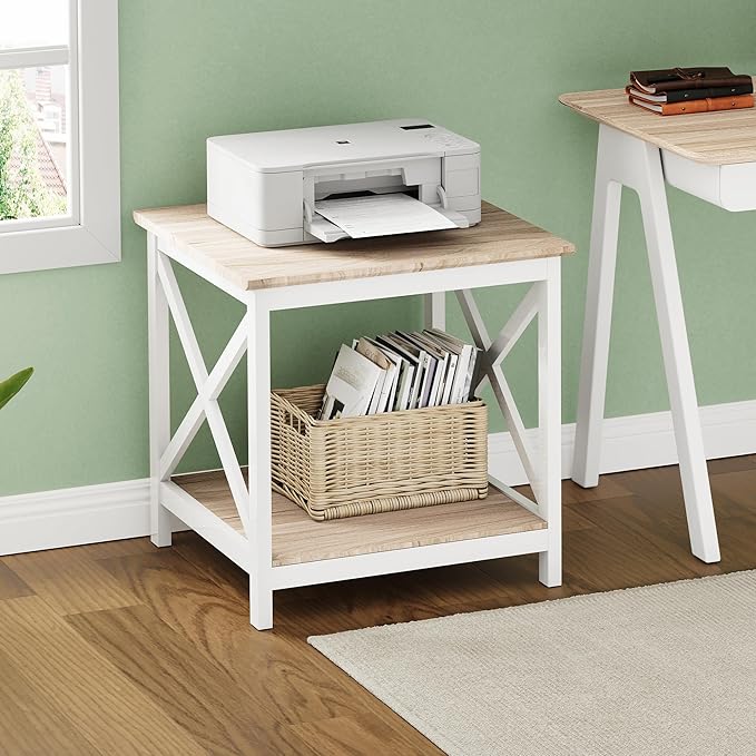 ChooChoo End Table, 24 Inch End Table with 2-Tier Storage Shelf, Side Table for Living Room, Wood Nightstand for Bedroom, Office, Oak