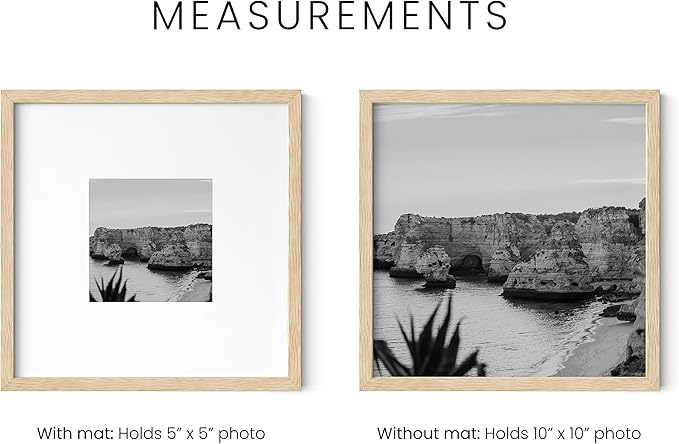 HAUS AND HUES Modern Oak Wood Picture Frame, Beige, 10x10 inches, Matted, Set of 6, Gallery Wall Frame