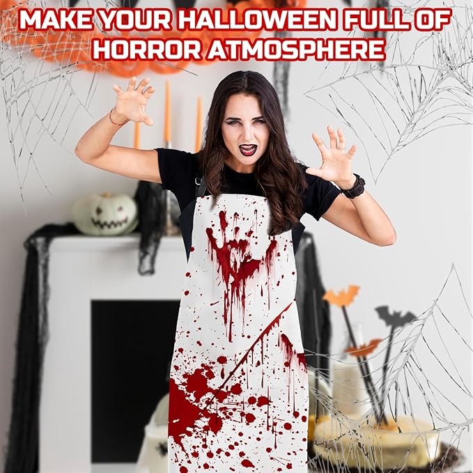 Happy Halloween Horror Apron Unisex, Adjustable Funny Kitchen Apron, Waterproof Scary Bloody Bib Aprons for Cosplay Party