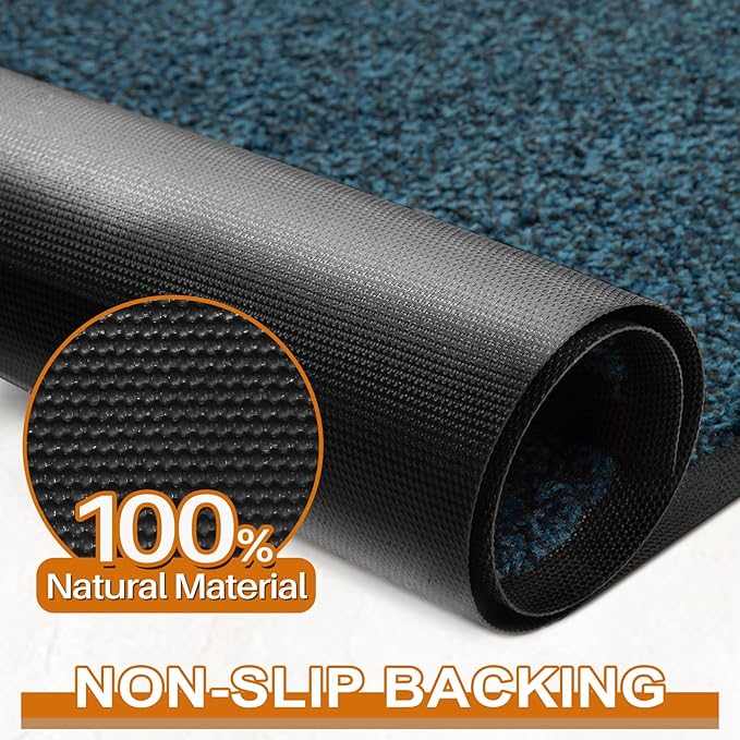 Mibao Front Door Mat, Dirt Trapper Welcome Mat for Outdoor Indoor, Non-Slip Waterproof Doormat, Durable Machine Washable Low Profile Entry Rug for Back Door Outside Patio Porch, 32" x 20", Blue