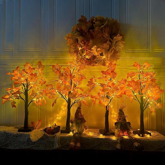 4Pcs Fall Lighted Maple Tree Decor 2FT96LED USB&Battery Operated Artificial Autumn Light up Trees Lights for Harvest Thanksgiving Decorations Tree Lights Table Light House Party Indoor Room Home Deco