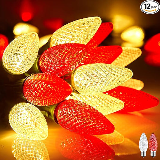 100 Feet Led Christmas Lights, Red and Warm White C9 Christmas String Lights Outdoor, 100 Strawberry Bulbs Connectable UL Certified for Indoor Outdoor Roofline Patio Holiday Party Backyard Decor