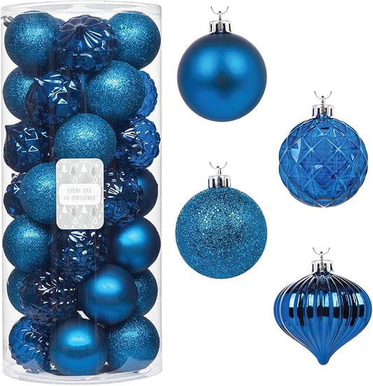 Every Day is Christmas Ornaments, Shatterproof Christmas Tree Ornament Set, Christmas Balls Decoration 35 Count (2.75"/70mm, Royal Blue)