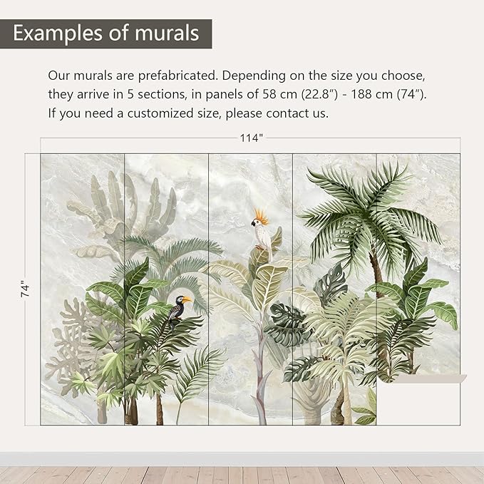 AFZEVEB-Green Forest Nursery Wallpaper Tropical Parrots Wall murals for Kids Room 114"x74" (Not Peel and Stick)