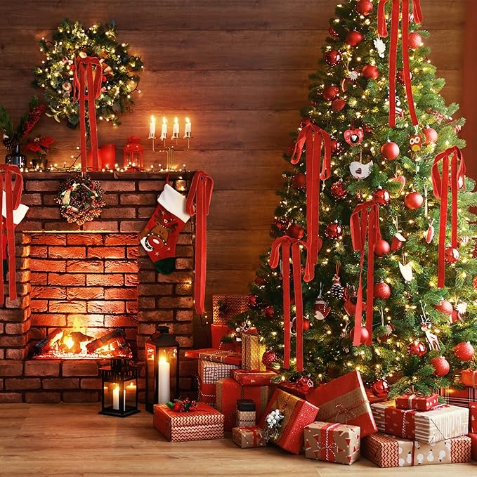 Draupnir Velvet Christmas Bow 10 PCS Red Velvet Bows for Christmas Tree Topper Staircase Wreath 23.62x15.75 inch Large Bow for Christmas Indoor Outdoor Decoration