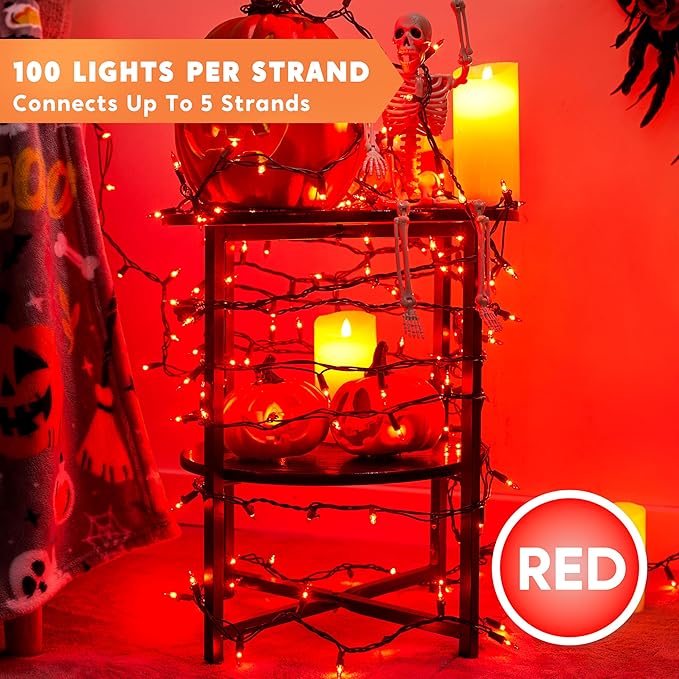 Joiedomi Red Christmas String Lights,100 Count 21.4FT Christmas Fairy Tree Lights Plug in for Indoor Outdoor Valentine's Day Xmas Decorations Patio Holiday Theme Party Yard House,Green Wire