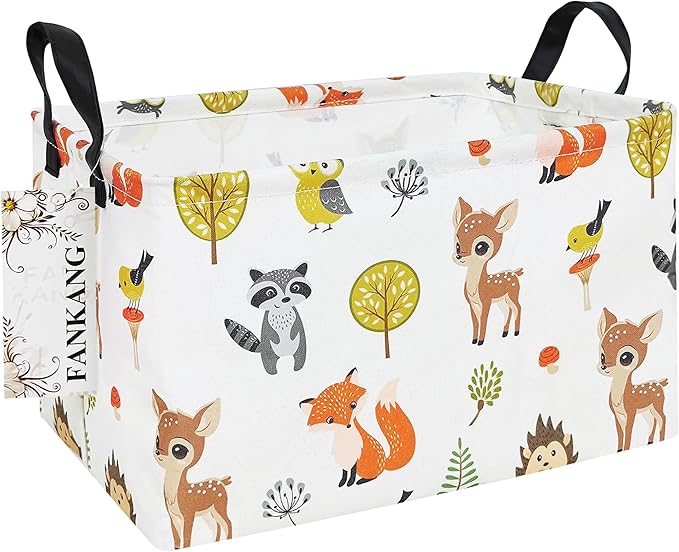 FANKANG Storage Bins, Nursery Hamper Canvas Laundry Basket Foldable with Waterproof PE Coating Large Storage Baskets for Kids Boys and Girls, Office, Bedroom, Clothes,Toys(Rec-deer）