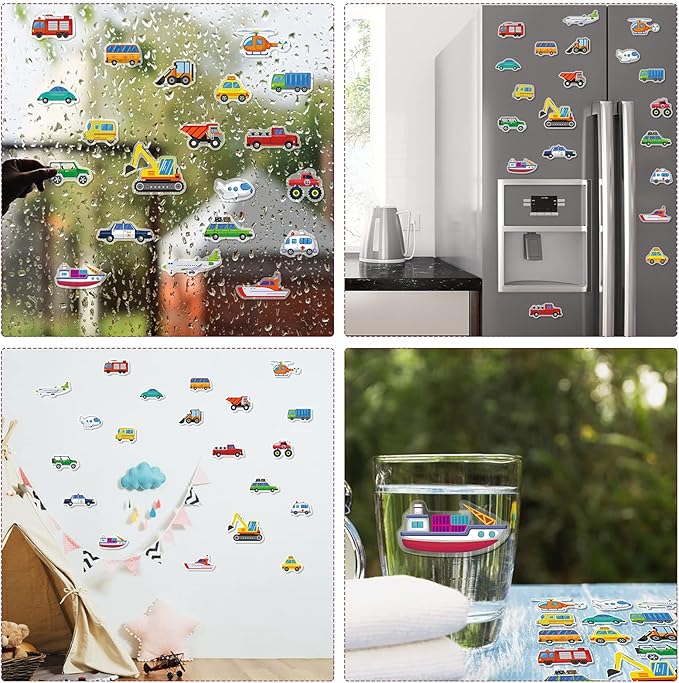 20 PCS Transportion Thick Gel Clings Vehicle Window Gel Clings Decals Stickers for Kids Toddlers and Adults Home Airplane Classroom Nursery Winter Car Party Supplies Decorations