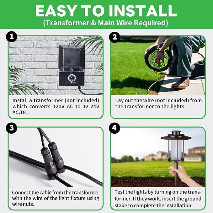 Low Voltage Landscape Path Light, Warm & Cool White Selectable Pathway Lights Wired, 12v Walkway Lamp IP65 Waterproof, LED Oil-Rubbed-Bronze Aluminum 150LM for Outside Patio Yard (4 Pack)