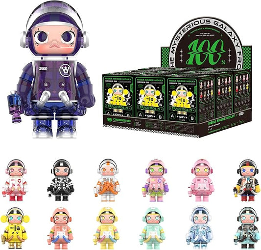 POP MART MEGA Space Molly 100% 2-B Blind Box Figures, Random Design Box Toys for Modern Home Decor, Collectible Toy Set for Desk Accessories, 9PC