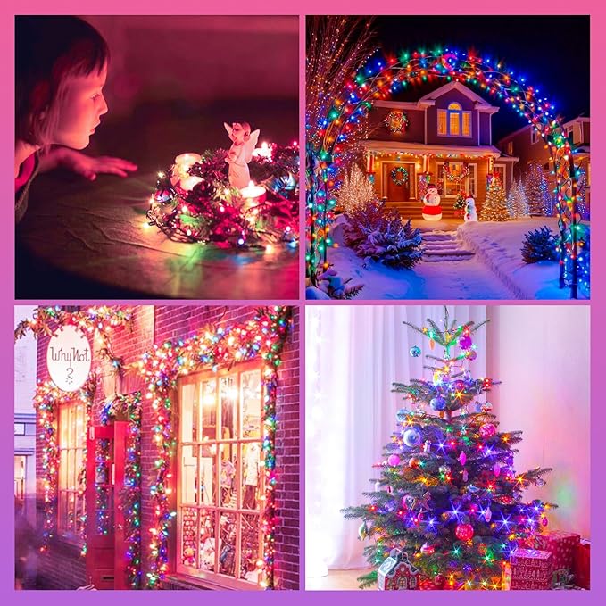 33 FT 100 LED Christmas Decoration Indoor Outdoor, Connetable Green Wire Waterproof Mini Lights with Memory Function & Timer & 8 Modes for Xmas Tree Birthday Wedding Garden Party Decor (Multicolor)