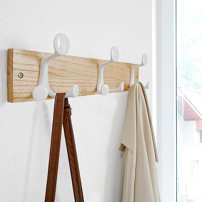SKOLOO 17-Inch Natural Wood Coat Rack Wall Mount with 3 Triple Hooks - Ideal for Family Entrances, Classrooms, and Pet Supplies Storage - Perfect Coat Hooks for Wall