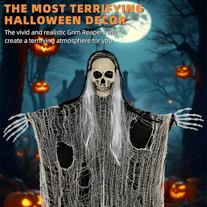 Halloween Decorations Outdoor and Indoor,3PCS Scary Hanging Ghosts,Halloween Grim Reaper Skeleton,Scary Party Decorations for Yard,Haunted House Decor
