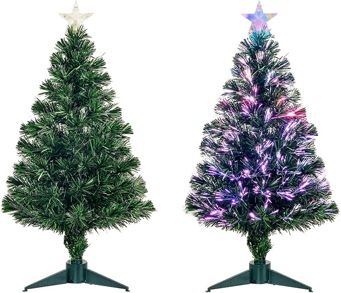 3FT Fiber Optic Green Christmas Tree Artificial Tree with Stand,Pre-lit Full Xmas Tree with Top Star Perfect for Indoor Holiday Decoration