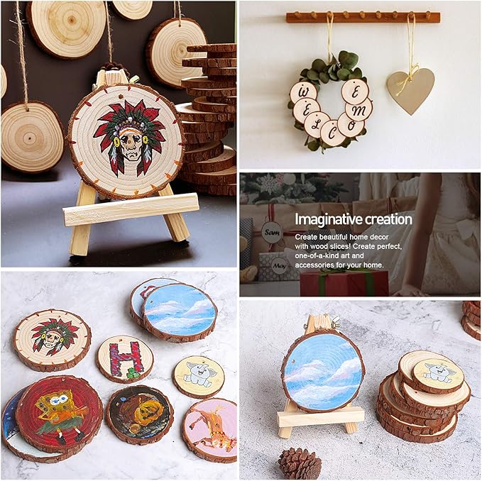 5ARTH Natural Wood Slices - 30 Pcs 2.7-3.1 inches Craft Unfinished Wood kit Predrilled with Hole Wooden Circles for Arts Wood Slices Christmas Ornaments DIY Crafts
