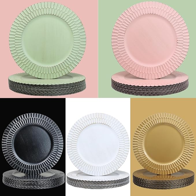 Green Charger Plates Set of 12, 13" Plastic Chargers for Dinner Plates, Thanksgiving, Christmas Party Banquet Serveware Supplies