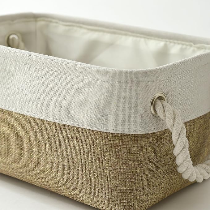 TheWarmHome Storage Basket for Organizing - 1 Pack 12x8x5.2 inch Baskets for Gifts Empty with Handles, Fabric Storage Cubes for Organizer Closet Dog Gift Cloth Toy (Whiet & Khaki)