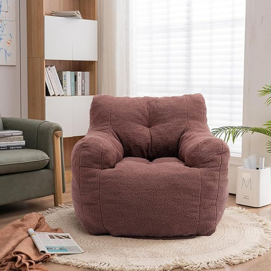 Recaceik Large Bean Bag Chairs, Tufted Soft Stuffed Bean Bag Chair with Filler, Fluffy Lazy Sofa, Imperial Lounger Giant Bean Bag Chair for Bedroom, Living Room, Rufous