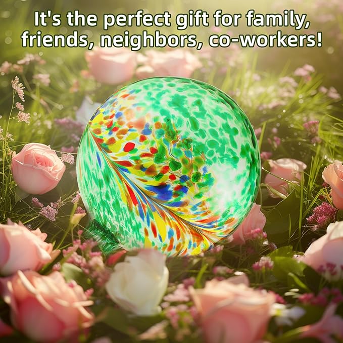 VOREEN 10-Inch Glass Gazing Ball, Outdoor Gazing Globe, Reflective Ball Yard Decoration for Homes, Patio, Lawn and Gardens, Gift for Mom Wife Friend, Phoenix Tail Design, Green