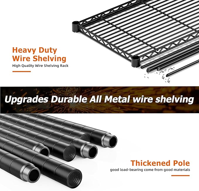 REIBII 1600LBS Storage Shelves Metal Shelving 5 Tier Wire Shelving Unit, 69.8" W Pantry Shelves Kitchen Shelves Adjustable Wire Shelf for Garage Storage Shelves, 69.8" Wx15.8 Dx72.4 H, Black