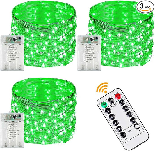 3 Pack Fairy Lights Battery Operated with Remote Control Timer, 26 FT 80 LED String Lights Outdoor Indoor, 8 Mode Twinkle Lights for Party Wedding Birthday Bedroom St Patricks Day Decorations(Green)