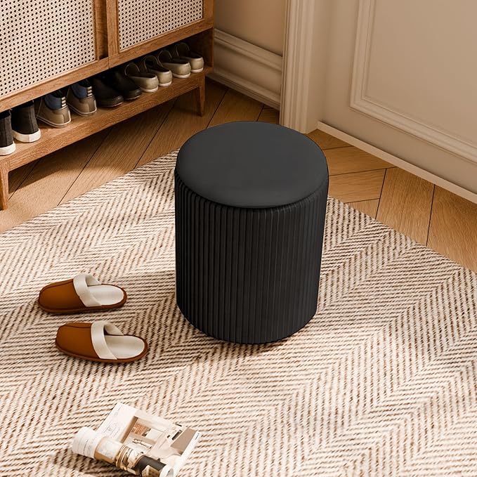 Ottoman with Storage Set of 2, Velvet Storage Ottoman, Upholstered Sponge Vanity Stool Support 300lbs, Multifunctional Coffee Table Foot Rest Ottomans for Living Room Bedroom, White