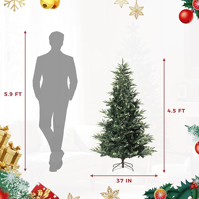 4.5ft Pre-lit Artificial Christmas Tree,Spruce Prelit Christmas Trees for Home,Office,Party Thickened PE&PVC Branch Tips & UL Listed Lights Incandescent Warm White,Fire-Resistant Automatic Branches